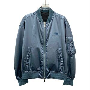 Dior Blue logo letter embroidered stand-collar zip-up long-sleeve bomber jacket